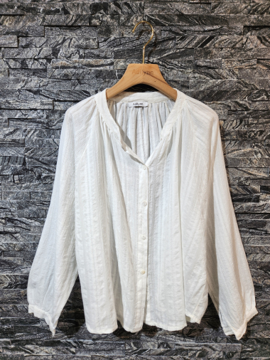 Grossiste Adilynn - Blouse en coton à boutons, avec broderies, manches longues