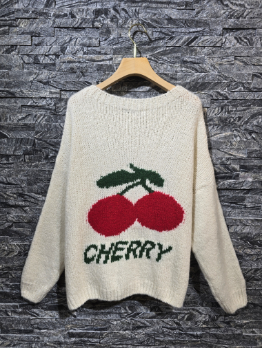 Grossiste Adilynn - Pull en maille à manches longues, dos cerise « Cherry »