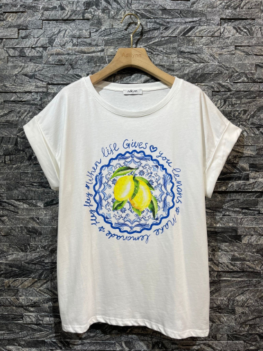 Grossiste Adilynn - T-shirt imprimé citrons « Hey hey when life gives you lemons make lemonade »