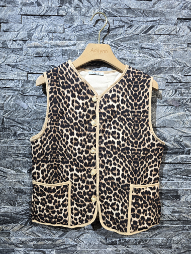 Wholesaler Adilynn - Leopard sleeveless quilted jacket, two front pockets