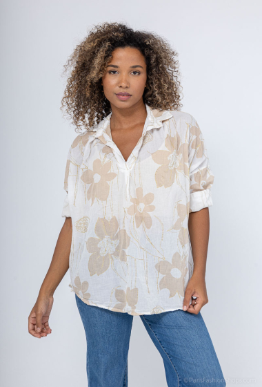 Mayorista BY COCO - Blusa de voile de algodón floral con ribete dorado