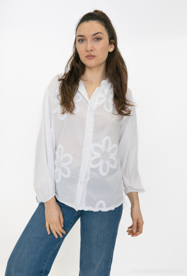 Mayorista BY COCO - Camisa de gasa de algodón con bordado de flores