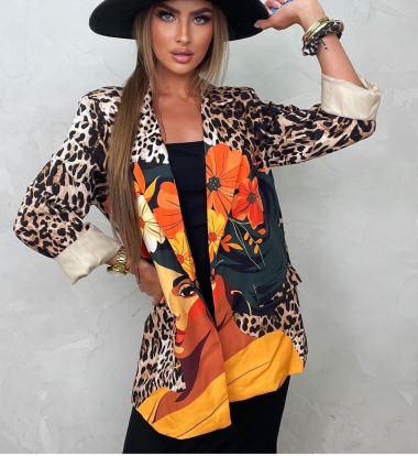 Mayorista Amy&Clo - Blazer con estampado de caras y leopardo