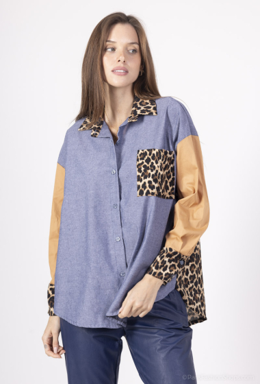 Wholesaler Amy&Clo - Mix and match denim and leopard shirt