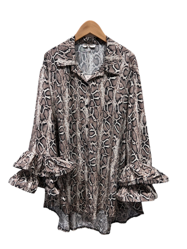 Wholesaler Amy&Clo - Oversized shirt with ruffled sleeves and animal print