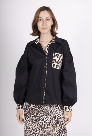 Wholesaler Amy&Clo - Plain shirt with leopard insert