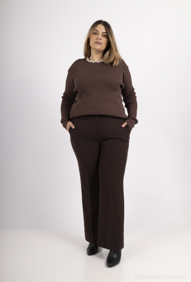 Grossiste Amy&Clo - Plus size Pantalon large à passants pour ceinture