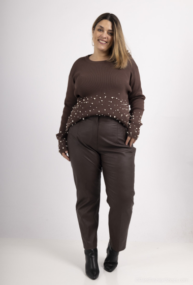 Wholesaler Amy&Clo - Plus size High-waisted faux-leather pants