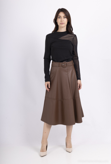 Wholesaler Amy&Clo - Flared faux leather skirt