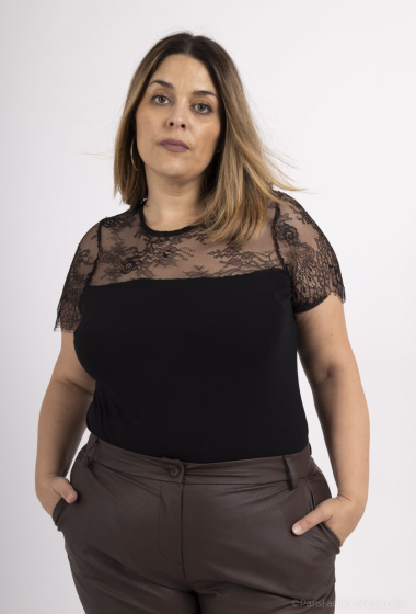 Wholesaler Amy&Clo - Plus size bodysuit in jersey and lace