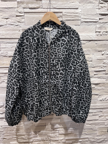 Wholesaler Amy&Clo - Plus size bomber jacket in printed textured fabric