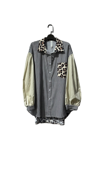 Wholesaler Amy&Clo - Plus size Striped and leopard patchwork cotton shirt