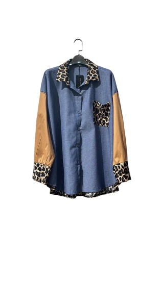 Wholesaler Amy&Clo - PLUS SIZE Mix and match denim and leopard shirt