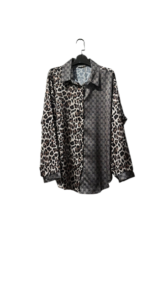 Wholesaler Amy&Clo - PLUS SIZE Multi-leopard print satin shirt with bows