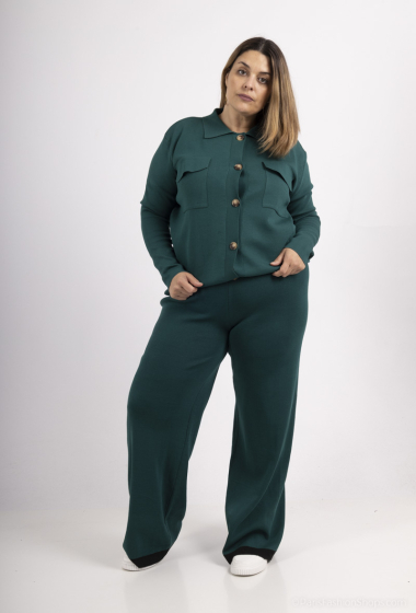 Grossiste Amy&Clo - PLUS SIZE Pantalon en maille à bandes contrastes