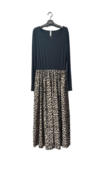 Wholesaler Amy&Clo - Plus size Bi-material jersey and animal print dress