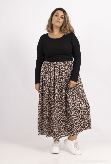 Wholesaler Amy&Clo - Plus size Bi-material jersey and animal print dress