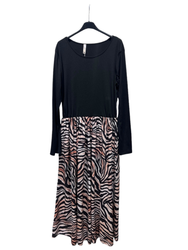 Wholesaler Amy&Clo - PLUS SIZE Bi-material jersey and animal print dress