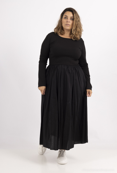 Wholesaler Amy&Clo - Plus size Plain bi-material dress in jersey and cotton