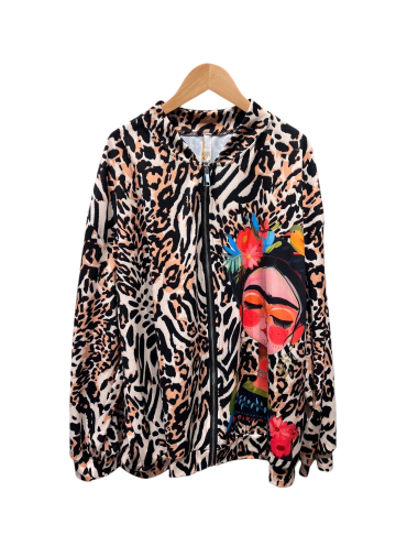 Wholesaler Amy&Clo - PLUS SIZE Women's lightweight leopard and face print jacket