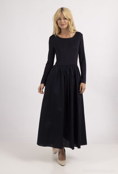 Wholesaler Amy&Clo - Plain bi-material dress in jersey and cotton