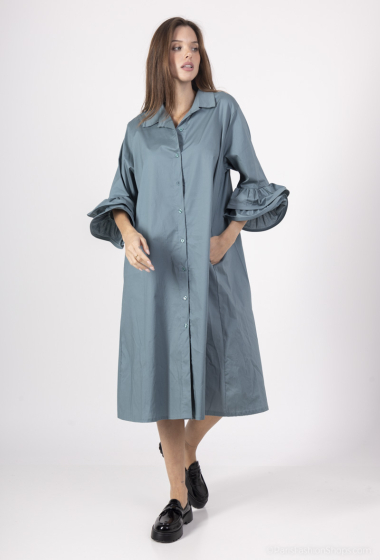 Wholesaler Amy&Clo - Cotton poplin dress with ruffled sleeves