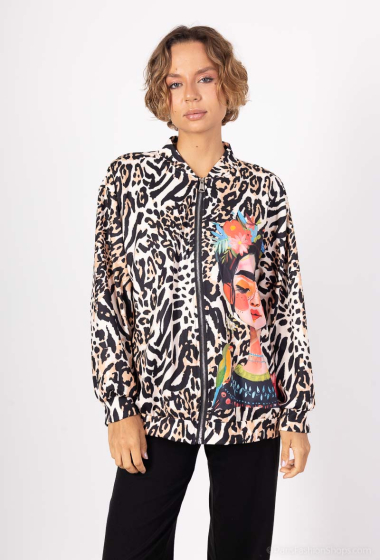 Wholesaler Amy&Clo - Women's light leopard and face print jacket