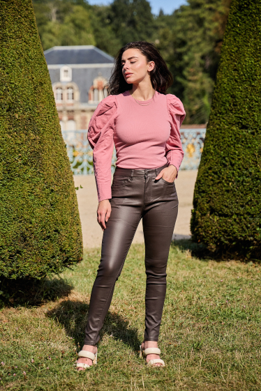 Grossiste ANA & LUCY - Pantalon slim enduit en couleur ( Push-up ) - ANA & LUCY