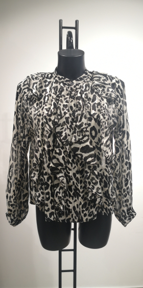 Mayorista ANNE LOU'S - Camisa animal print hilo dorado