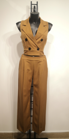 Grossiste ANNE LOU'S - Ensemble gilet sans manche + pantalon rayure