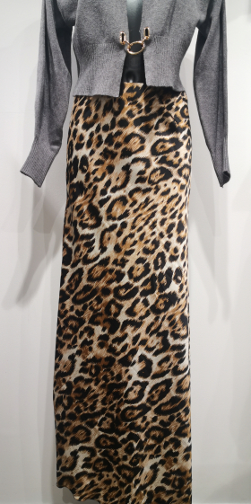 Wholesaler ANNE LOU'S - Smooth satin leopard skirt