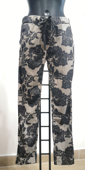 Grossiste ANNE LOU'S - Pantalon velours imprimé fleur vintage 95 cm