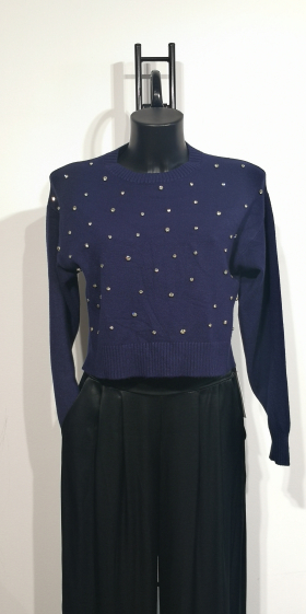 Wholesaler ANNE LOU'S - Short long-sleeved sweater with rhinestones