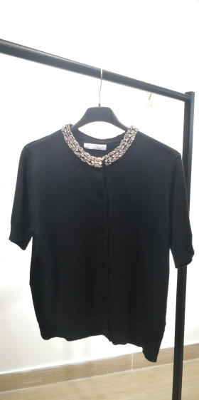 Wholesaler ANNE LOU'S - Short sleeve rhinestone neck sweater