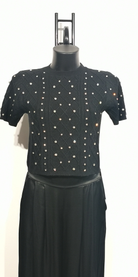 Wholesaler ANNE LOU'S - Short-sleeved sweater with rhinestones