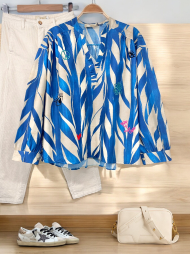 Großhändler APRIL VINTAGE - ZEBRABLAUE BLUSE