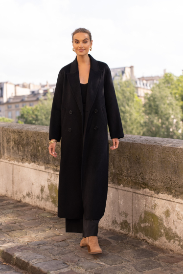 Wholesaler Attentif - Extra-long double-breasted hand-stitched wool coat