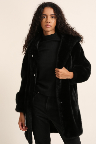 Wholesaler Attentif - Mid-length faux fur coat with hood