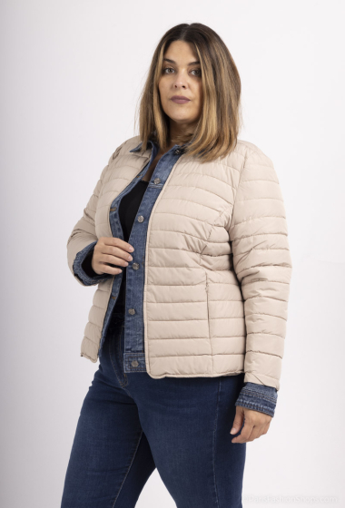 Großhändler Attrait Paris - Daunenjacke aus Bi-Material-Denim mit großem Hemdkragen