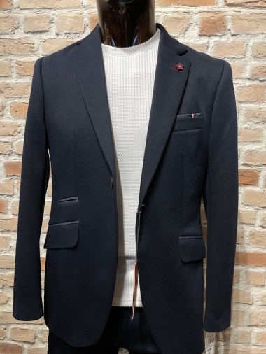 Großhändler BARON PRESTIGE 1983 - Marineblauer Blazer mit Ellenbogenaufnähern