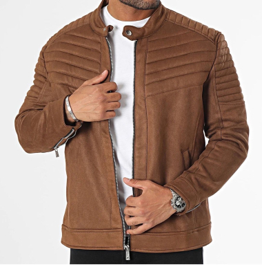 Mayorista BARON PRESTIGE 1983 - Chaqueta de ante para hombre con cuello motero y cremallera.