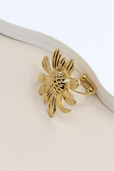 Mayorista Bellissima - Anillo ajustable con flor de girasol en acero inoxidable