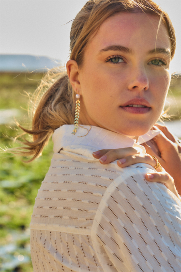 Grossiste Bellissima - Boucle d'oreille feuille traversante en acier inoxydable