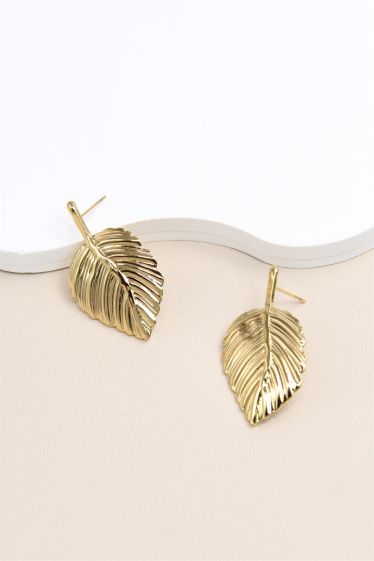 Grossiste Bellissima - Boucles d’Oreilles Feuille en Acier Inoxydable