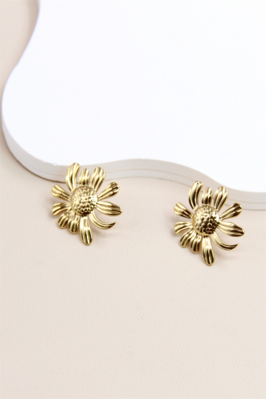 Grossiste Bellissima - Boucles d’Oreilles  Fleur Tournesol en Acier Inoxydable -Rayon de Soleil