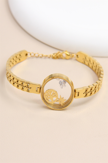 Mayorista Bellissima - Brazalete Dorado con Árbol de la Vida y Estrella - Acero Inoxidable