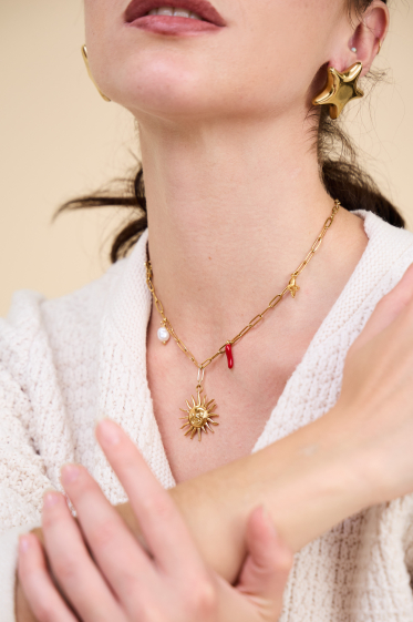 Grossiste Bellissima - Charme Solaire : Collier Breloque en Acier Inoxydable