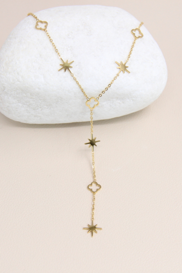 Wholesaler Bellissima - Clover and Stars “Y” Necklace in Stainless Steel – Elegance and Luck