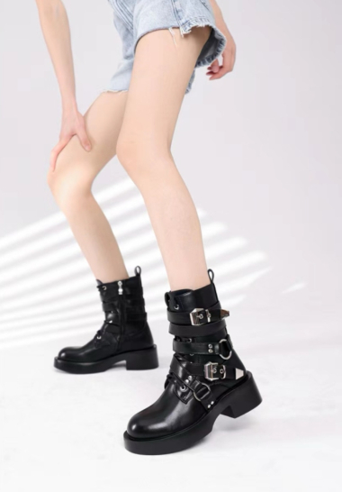 Wholesaler Bello Star - Faux leather ankle boot with buckles and studs