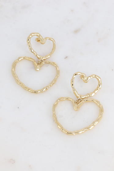 Wholesaler Bohm - Dangling earrings - double openwork and textured heart